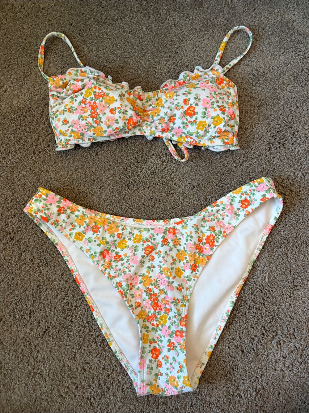 wild fable Floral Print Bikini Set in White, Pink, Orange, Green